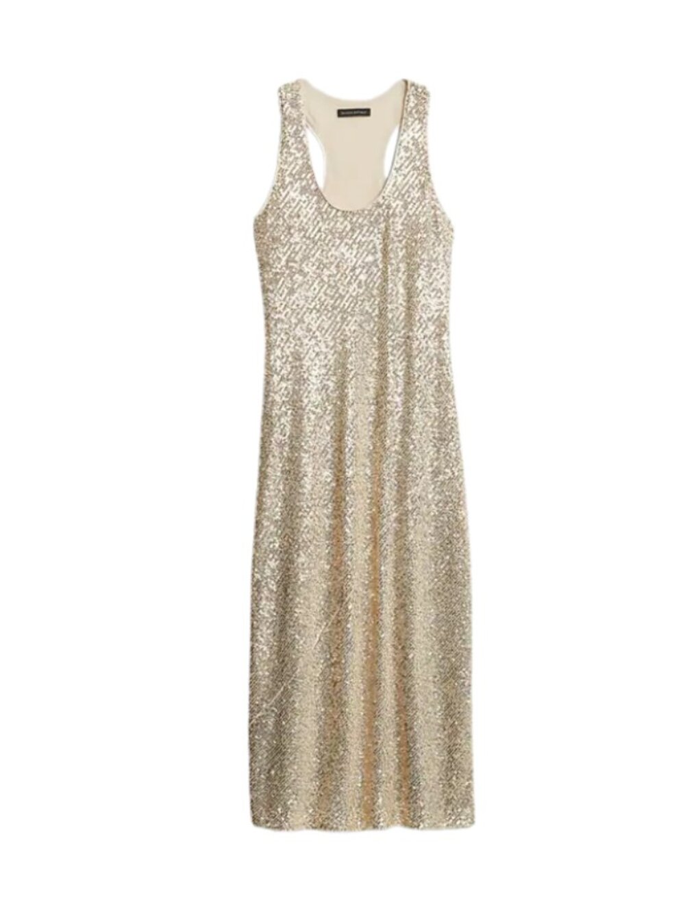 Banana Republic Champagne Sequin Maxi Bias Cut Slip Dress  M Tall
